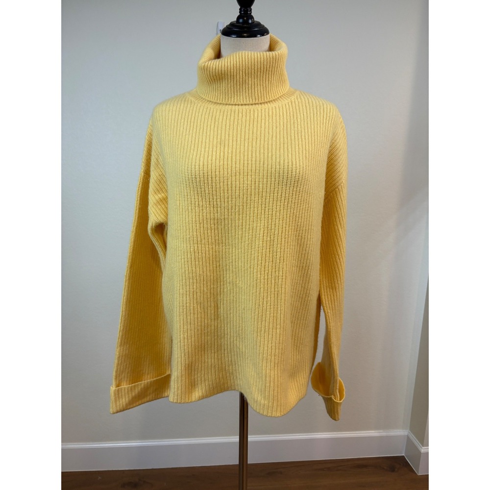 The Cashmere Project Turtleneck Women M Butter Yellow  Ribbed Knit 100% Cashmere